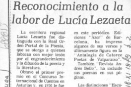 Reconocimiento a la labor de Lucía Lezaeta.