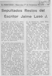 Sepultados restos del escritor Jaime Laso J.