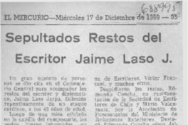 Sepultados restos del escritor Jaime Laso J.