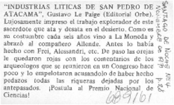 Industrias líticas de San Pedro de Atacama".