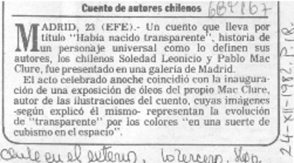 Cuento de autores chilenos.