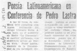 Poesía latinoamericana en conferencia de Pedro Lastra.