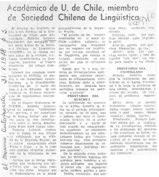 Académico de U. de Chile, miembro de Sociedad Chilena de Lingüística.