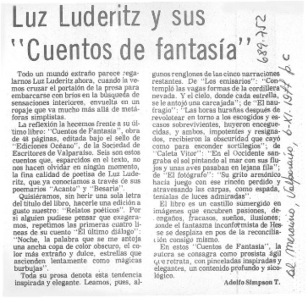 Luz Luderitz y sus "Cuentos de fantasía"