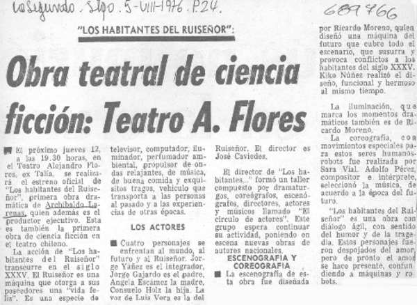 Obra teatral de ciencia ficción, teatro A. Flores.