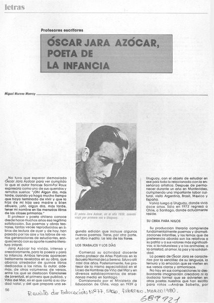 Oscar Jara Azócar, poeta de la infancia