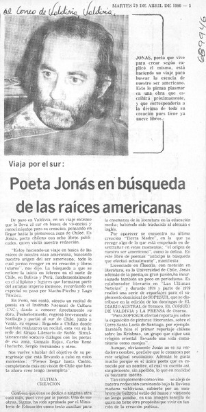 Poeta Jonás en búsqueda de las raíces americanas.
