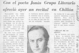 Con el poeta Jonás Grupo Literario ofreció ayer un recital en Chillán.