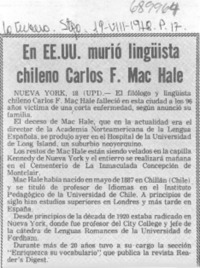 En EE.UU. murió lingüista chileno Carlos F. Mac Hale.