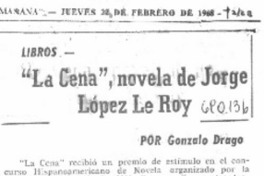 "La cena", novela de Jorge López Le Roy