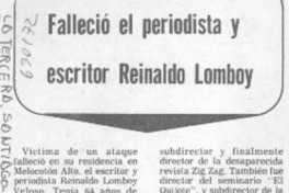 Falleció el periodista y escritor Reinaldo Lomboy.