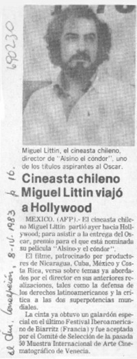 Cineasta chileno Miguel Littin viajó a Hollywood.