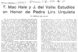 T. Mac Hale y J. del Valle: Estudios de honor de Pedro Lira Urquieta