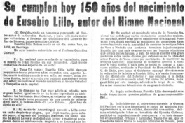 Se cumplen hoy 150 años del nacimiento de Eusebio Lillo, autor de Himno Nacional : [entrevista]