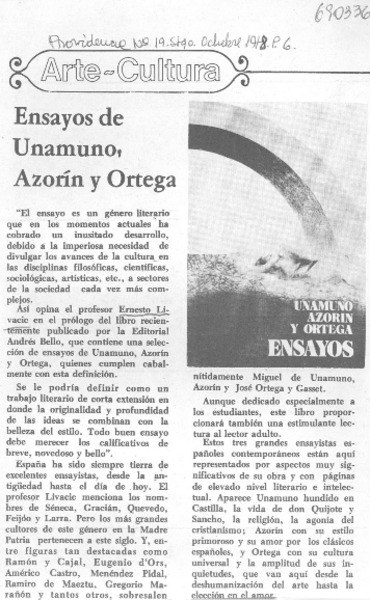 Ensayos de Unamuno, Azorín y Ortega.