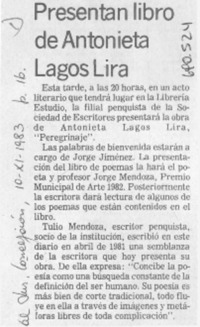 Presentan libro de Antonieta Lagos Lira.