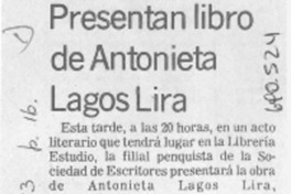 Presentan libro de Antonieta Lagos Lira.