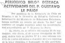 Periódico belga destaca actividades del P. Gustavo Le Paige.