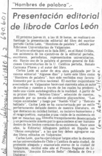 Presentación editorial de libro de Carlos León.