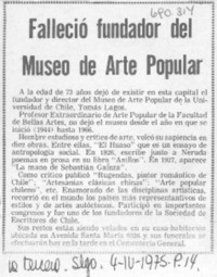 Falleció fundador del Museo de Arte Popular.