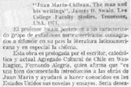 Juan Marín-chilean. The man and his wrintings".