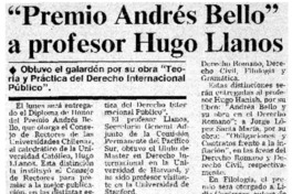Premio Andrés Bello" a profesor Hugo Llanos.