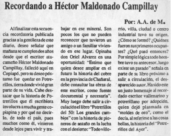 Recordando a Héctor Maldonado Campillay