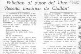 Felicitan al autor del libro "Reseña historica de Chillán".