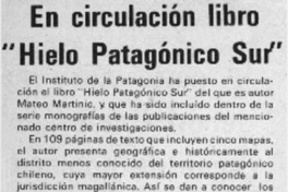 En circulación libro "Hielo patagónico sur".