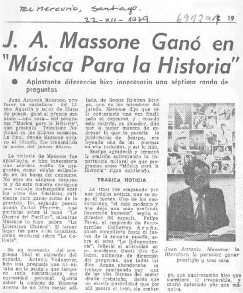 J. A. Massone ganó en "Música para la historia".