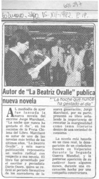 Autor de "La Beatriz Ovalle" publica nueva novela.