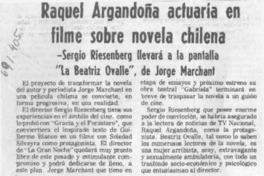 Raquel Argandoña actuaría en filme sobre novela chilena.