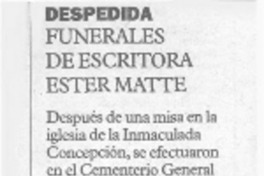 Funerales de escritora Ester Matte.