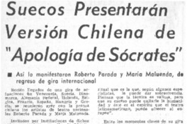 Suecos presentarán versión chilena de "Apología de Sócrates".