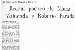 Recital poético de María Maluenda y Roberto Parada.