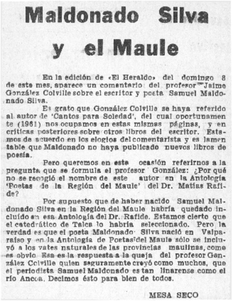 Maldonado Silva y el Maule