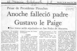 Anoche falleció padre Gustavo Le Paige.