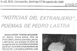 "Noticias del extranjero", poemas de Pedro Lastra