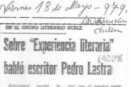 Sobre "experiencia literaria" habló escritor Pedro Lastra.
