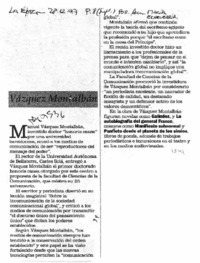 Vázquez Montalbán  [artículo] Ana María Valdivieso.