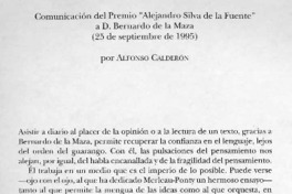 Comunicación del Premio "Alejandro Silva de la Fuente" a D. Bernardo de la Maza  [artículo] Alfonso Calderón.