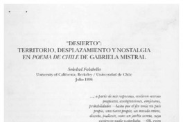 "Desierto", territorio, desplazamiento y nostalgia en Poema de Chile de Gabriela Mistral