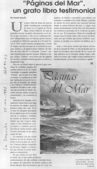 "Páginas del mar", un grato libro testimonial  [artículo] Gastón Gauché.
