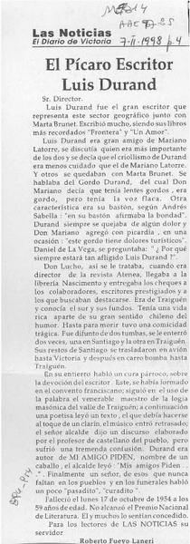 El pícaro escritor Luis Durand  [artículo] Roberto Fueyo Laneri.