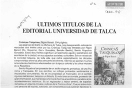 Ultimos títulos de la editorial Universitaria de Talca
