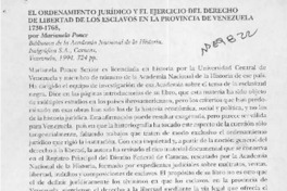 El ordenamiento jurídico y el ejercicio del derecho de libertad de los esclavos en la provincia de Venezuela