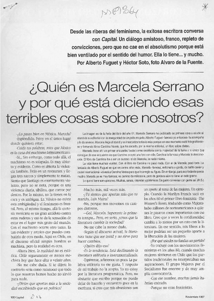 Quién es Marcela Serrano y por qué está diciendo esas terribles cosas sobre nosotros?  [artículo] Alberto Fuguet [y] Héctor de la Fuente.