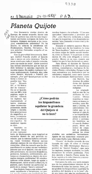 Planeta Quijote  [artículo] Hugo Correa.