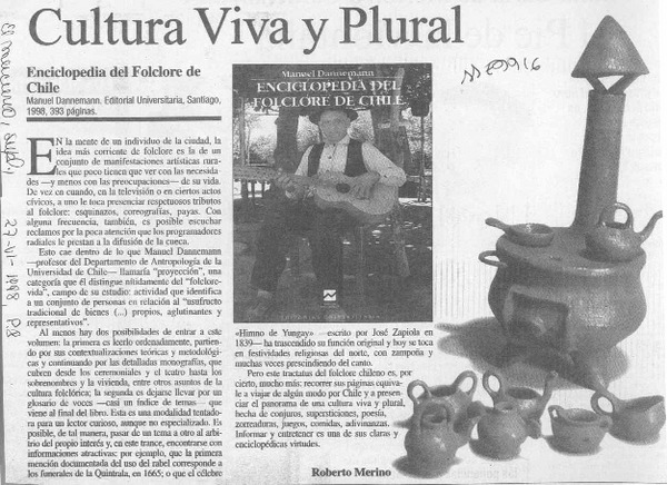 Cultura viva y plural  [artículo] Roberto Merino.