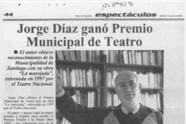 Jorge Díaz ganó Premio Municipal de Teatro  [artículo].